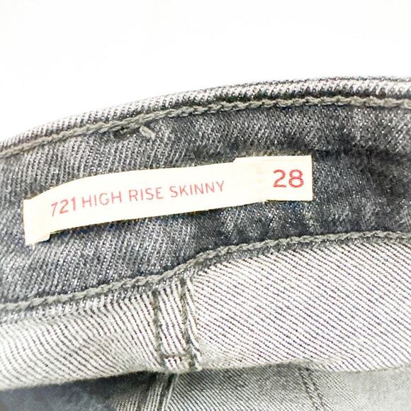 Levi's 721 High Rise Skinny Charcoal Denim Jeans Ripped Size 28 - Picture 6 of 9
